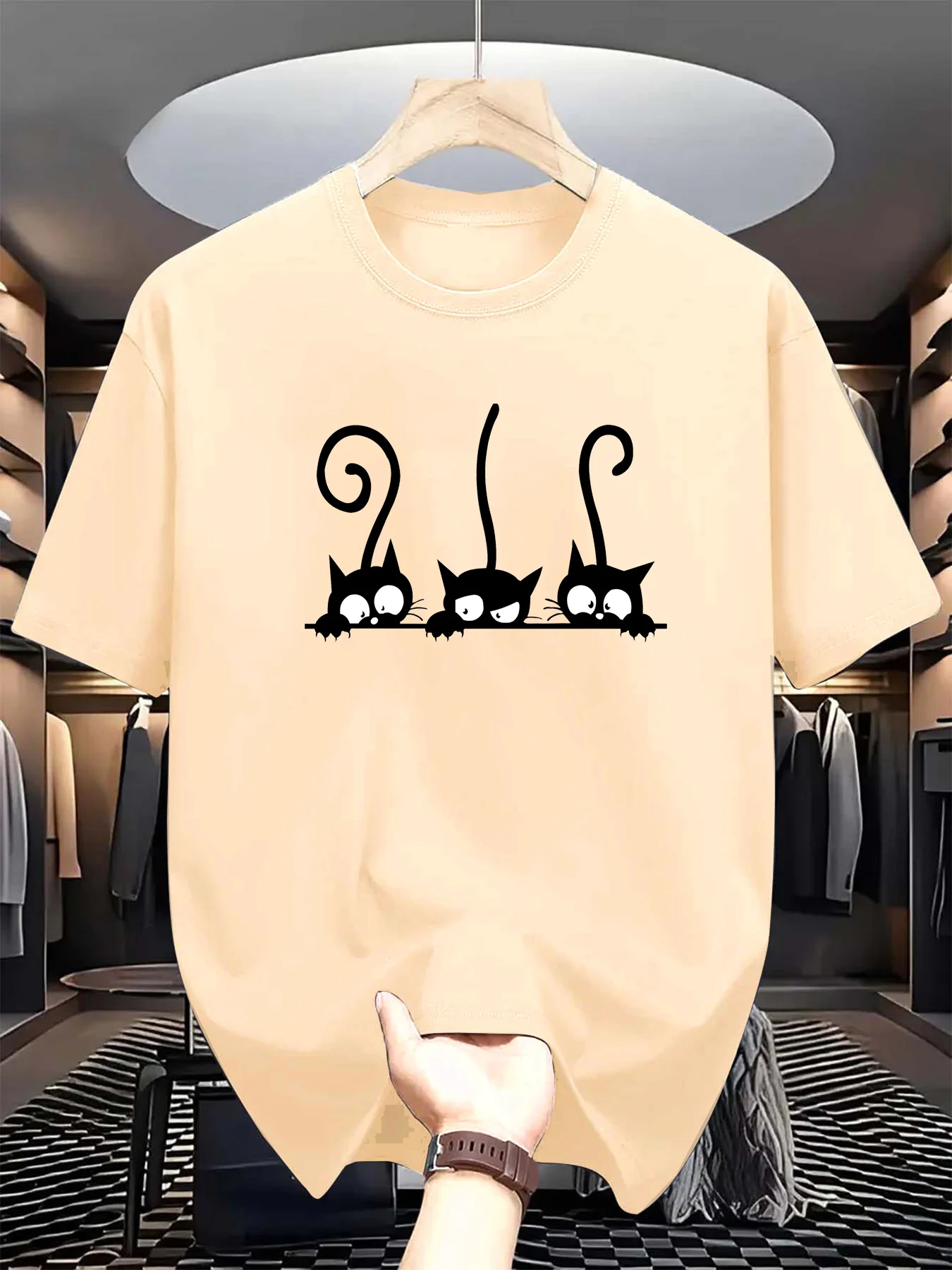 Men's summer 100% cotton fashionable casual sports loose personality cat pattern printed round neck short sleeved T-shirt top
Men's summer 100% cotton fashionable casual sports loose personality cat pattern printed round neck short sleeved T-shirt top