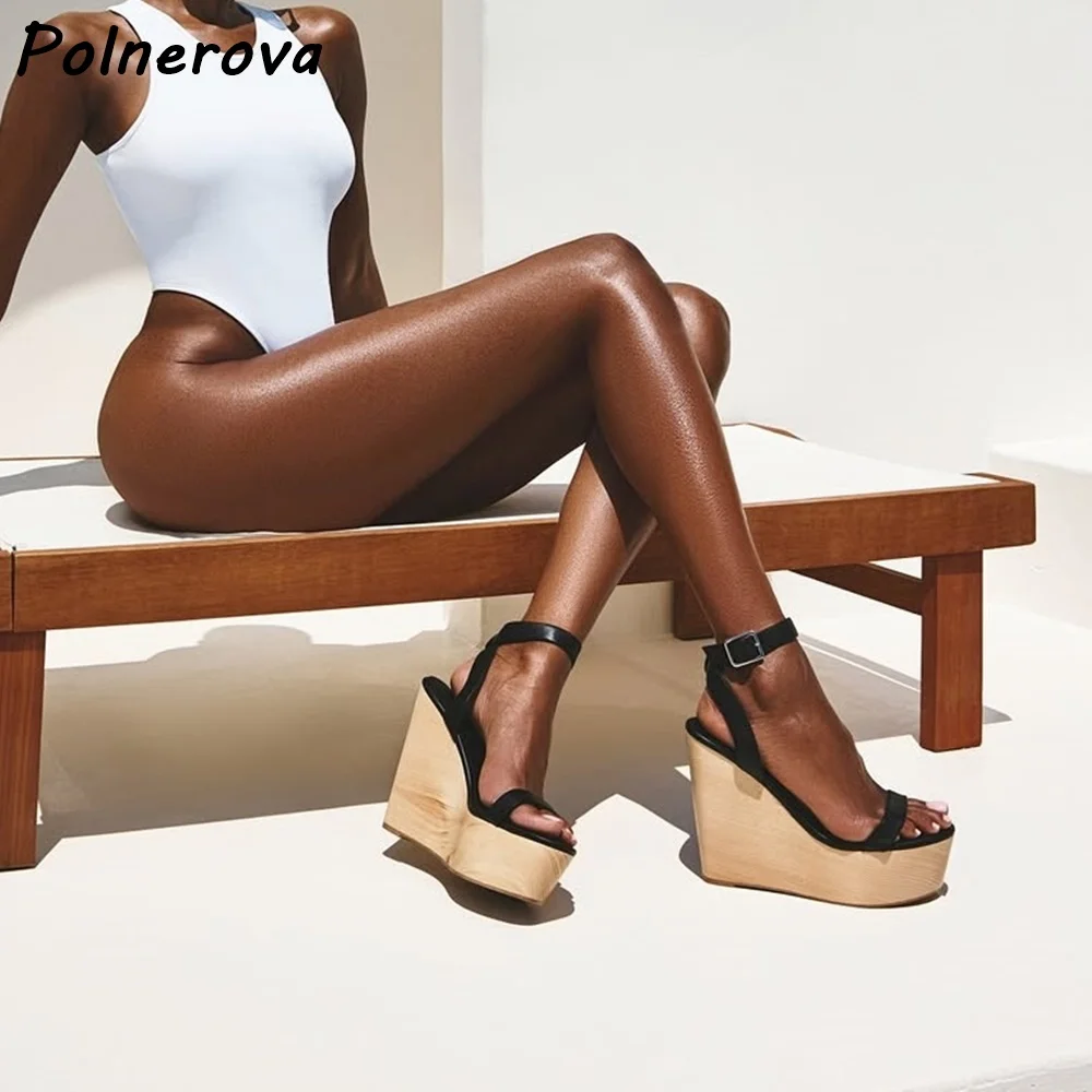 Open Toe Wooden Wedge Sandals Black Minimalist Ankle Strap Buckle Closure Platform Shoes Straight Strap Summer Beach Shoes
Open Toe Wooden Wedge Sandals Black Minimalist Ankle Strap Buckle Closure Platform Shoes Straight Strap Summer Beach Shoes