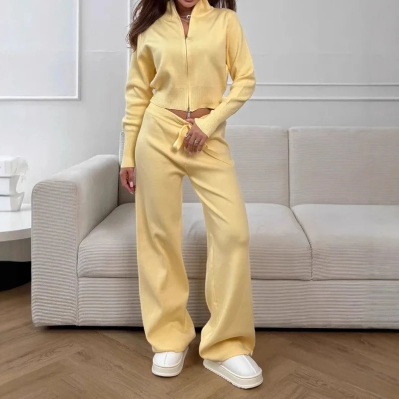 Комплект брюк для женщин, комплект из 2 предметов, осень 2025, вязаный кардиган на молнии, вязаные пальто, широкие брюки, Y2k, уличная одежда, одинаковый костюм 
Комплект брюк для женщин, комплект из 2 предметов, осень 2025, вязаный кардиган на молнии, вязаные пальто, широкие брюки, Y2k, уличная одежда, одинаковый костюм