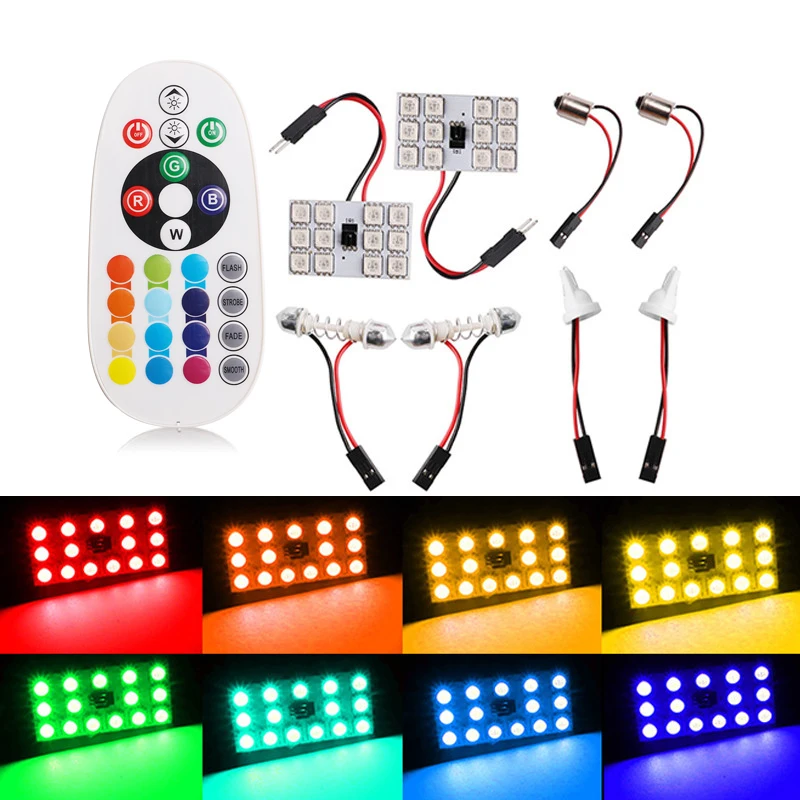 RGB T10 5050 12SMD Автомобильная светодиодная лампа с дистанционным управлением, атмосферная лампа, освещение номерного знака, купол для чтения, гирлянда BA9S, адаптер, лампа багажника, 12 В
RGB T10 5050 12SMD Автомобильная светодиодная лампа с дистанционным управлением, атмосферная лампа, освещение номерного знака, купол для чтения, гирлянда BA9S, адаптер, лампа багажника, 12 В