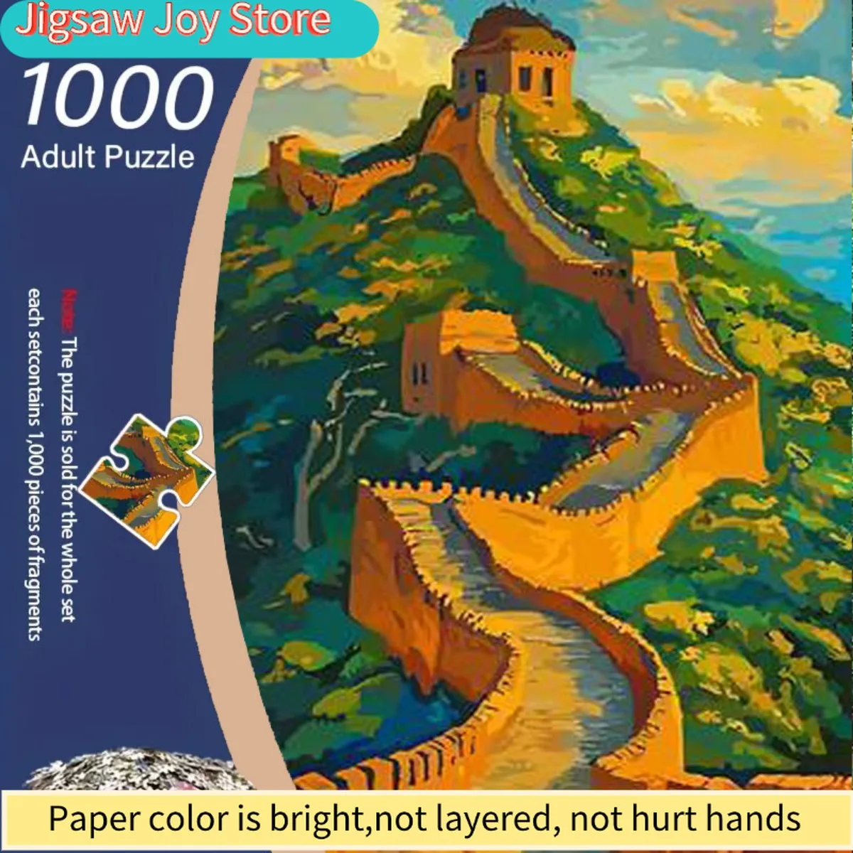 1000pcs adult jigsaw puzzle - brightly colored mountain Great Wall winding through green trees blue sky and white clouds. Perf
1000pcs adult jigsaw puzzle - brightly colored mountain Great Wall winding through green trees blue sky and white clouds. Perf