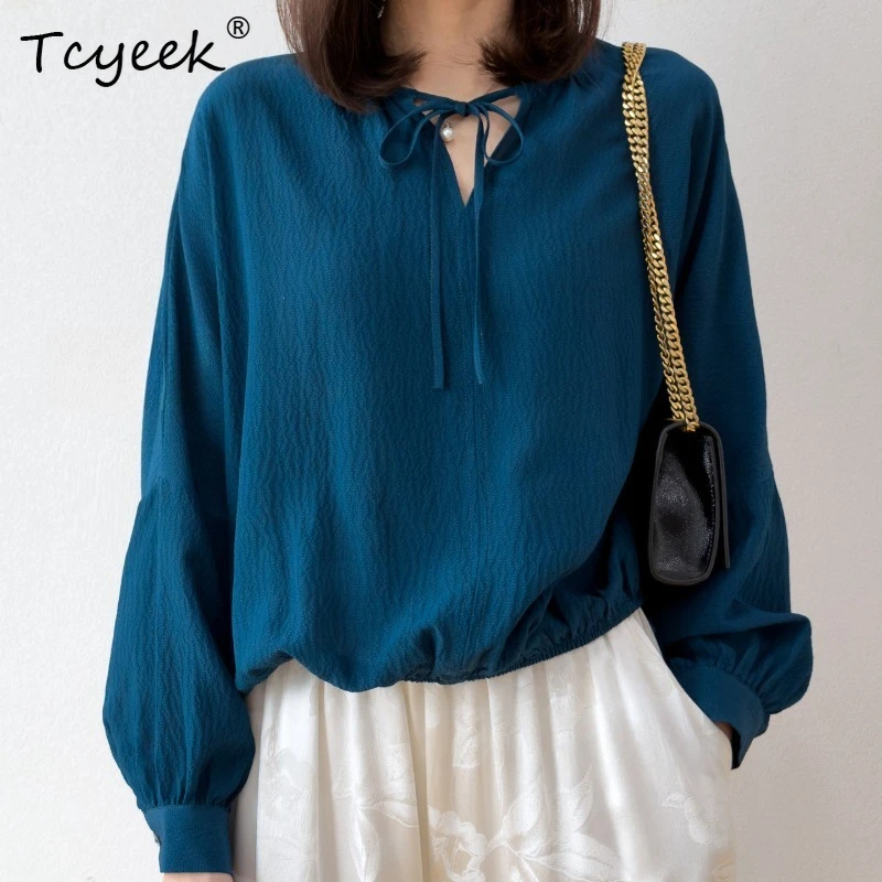Tcyeek 100% Real Silk Womens Tops 2026 Spring Elastic Waist Sun-protective Lantern-sleeved Shirt Ladies Clothing Рубашка Женская
Tcyeek 100% Real Silk Womens Tops 2026 Spring Elastic Waist Sun-protective Lantern-sleeved Shirt Ladies Clothing Рубашка Женская