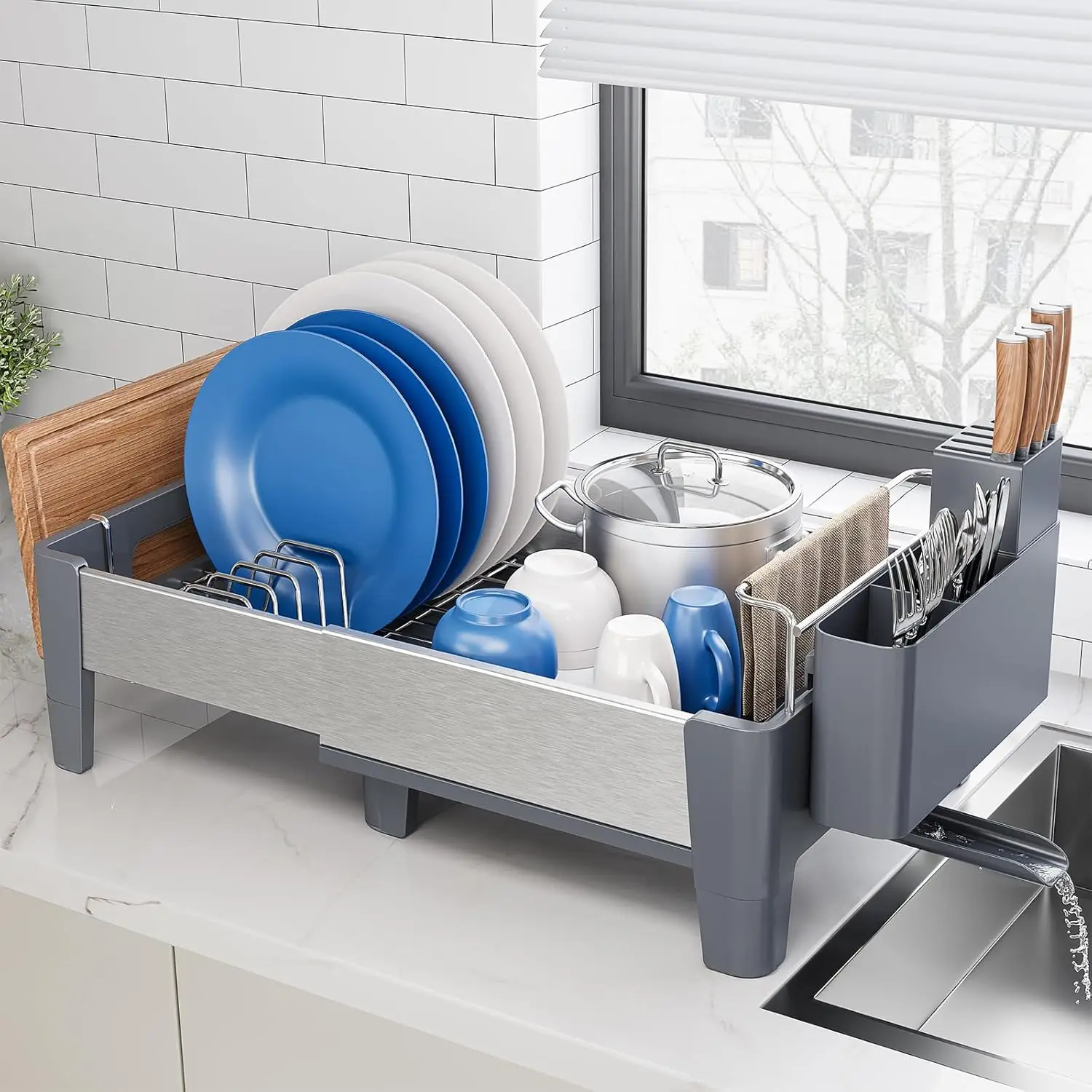 Expandable Stainless Steel Dish Drying Rack with Utensil Holder, Space Saving Kitchen Drainer, Gray
Expandable Stainless Steel Dish Drying Rack with Utensil Holder, Space Saving Kitchen Drainer, Gray