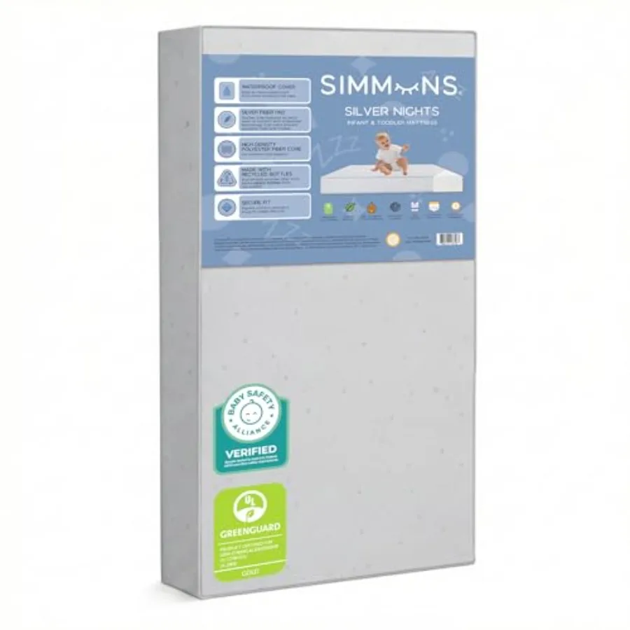 Simmons Silver Nights Dual Sided 2-Stage Baby Crib Mattress and Toddler Mattress - GREENGUARD Gold Waterproof - Sustainably Sou
Simmons Silver Nights Dual Sided 2-Stage Baby Crib Mattress and Toddler Mattress - GREENGUARD Gold Waterproof - Sustainably Sou