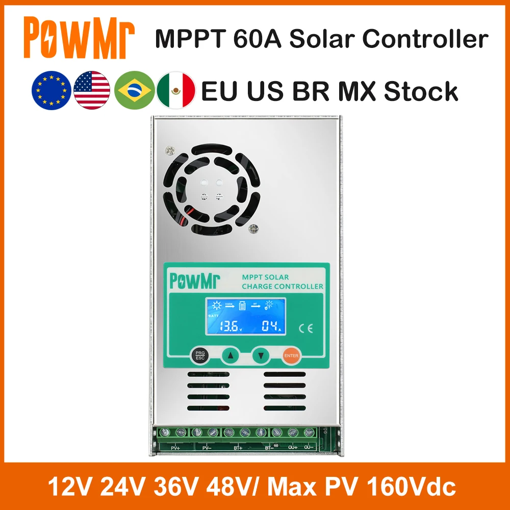PowMr 60A MPPT Контроллер заряда солнечной батареи Подсветка 12 В 24 В 36 В 48 В Регулятор свинцово-кислотной литиевой батареи Макс. 160 В Вход солнечной панели
PowMr 60A MPPT Контроллер заряда солнечной батареи Подсветка 12 В 24 В 36 В 48 В Регулятор свинцово-кислотной литиевой батареи Макс. 160 В Вход солнечной панели