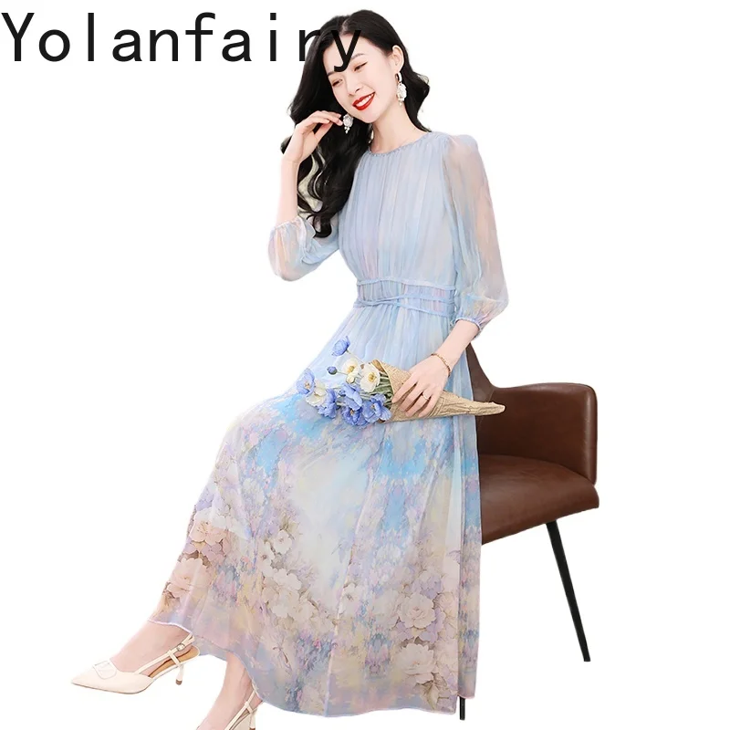 YOLANFAIRY 100% Natural Mulberry Silk Dresses for Woman Summer 2025 Super Fairy-like Elegant Vacation Dresses Floral Maxi Dress
YOLANFAIRY 100% Natural Mulberry Silk Dresses for Woman Summer 2025 Super Fairy-like Elegant Vacation Dresses Floral Maxi Dress