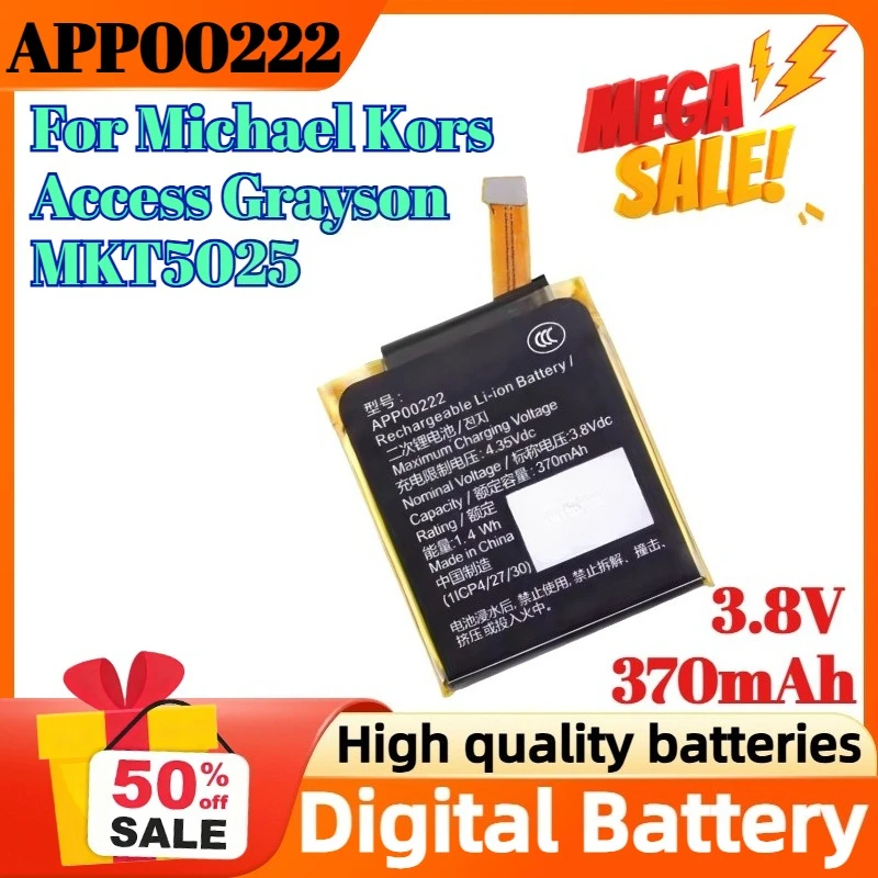 APP00222 3.8V 370mAh Digital Battery for Michael Kors Access Grayson MKT5025 Smart Watch
APP00222 3.8V 370mAh Digital Battery for Michael Kors Access Grayson MKT5025 Smart Watch