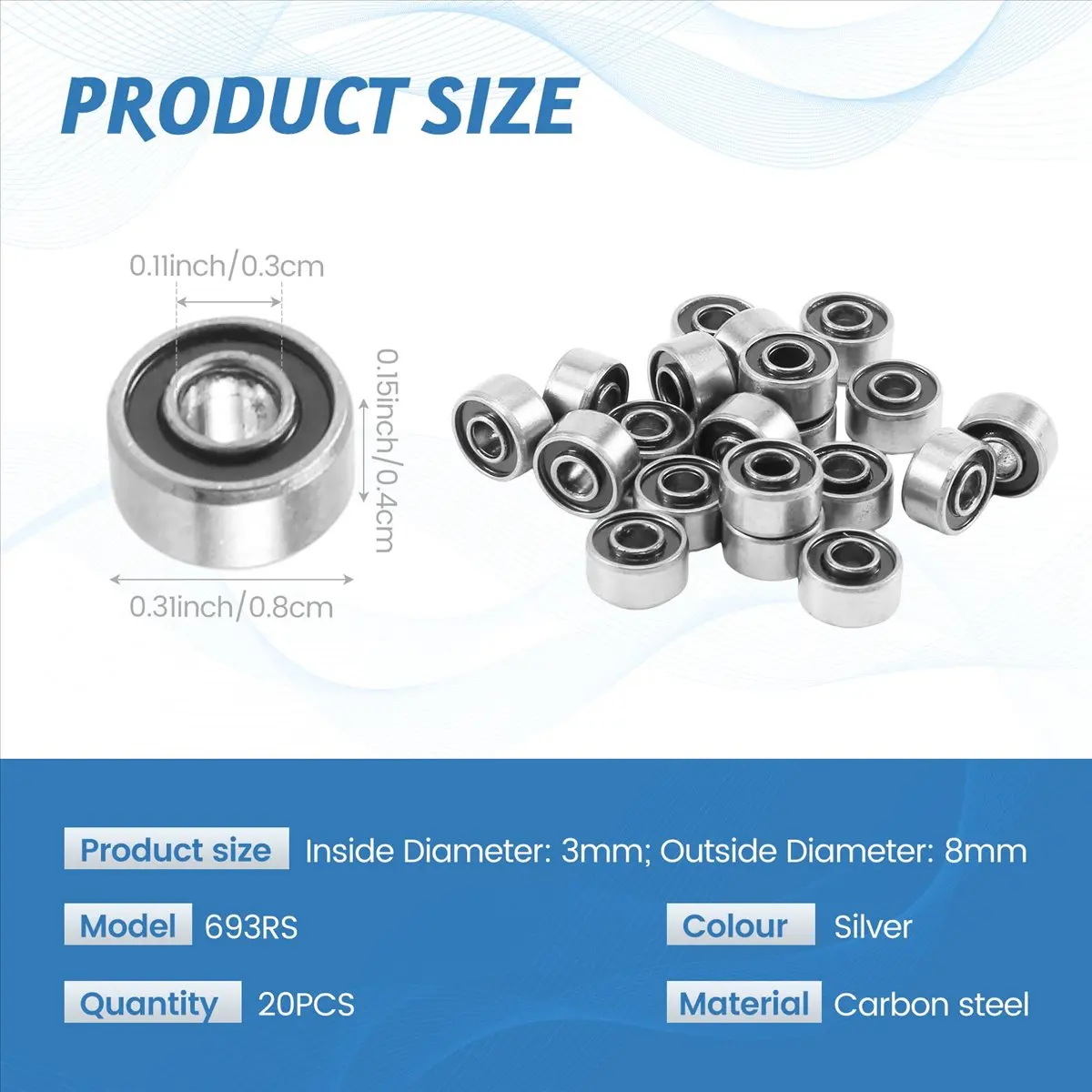 BABQ 693RS 3mmx8mmx4mm Double Sealed Miniature Deep Groove Ball Bearing 20pcs
BABQ 693RS 3mmx8mmx4mm Double Sealed Miniature Deep Groove Ball Bearing 20pcs