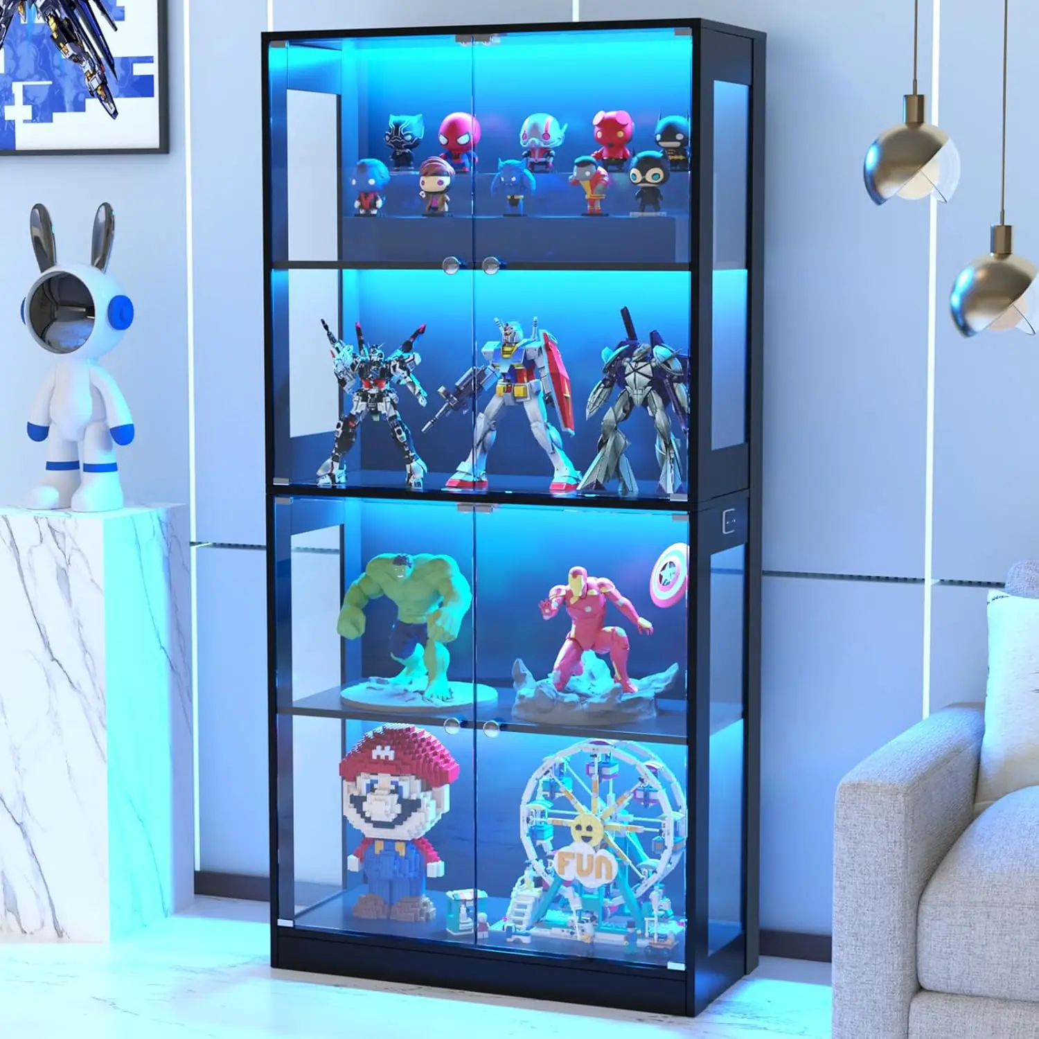 65'' Display Cabinet with Glass Door, 4-Tier Curio Cabinet for Collectibles Trophy, Glass Display Case with Human Body Sensor
65'' Display Cabinet with Glass Door, 4-Tier Curio Cabinet for Collectibles Trophy, Glass Display Case with Human Body Sensor