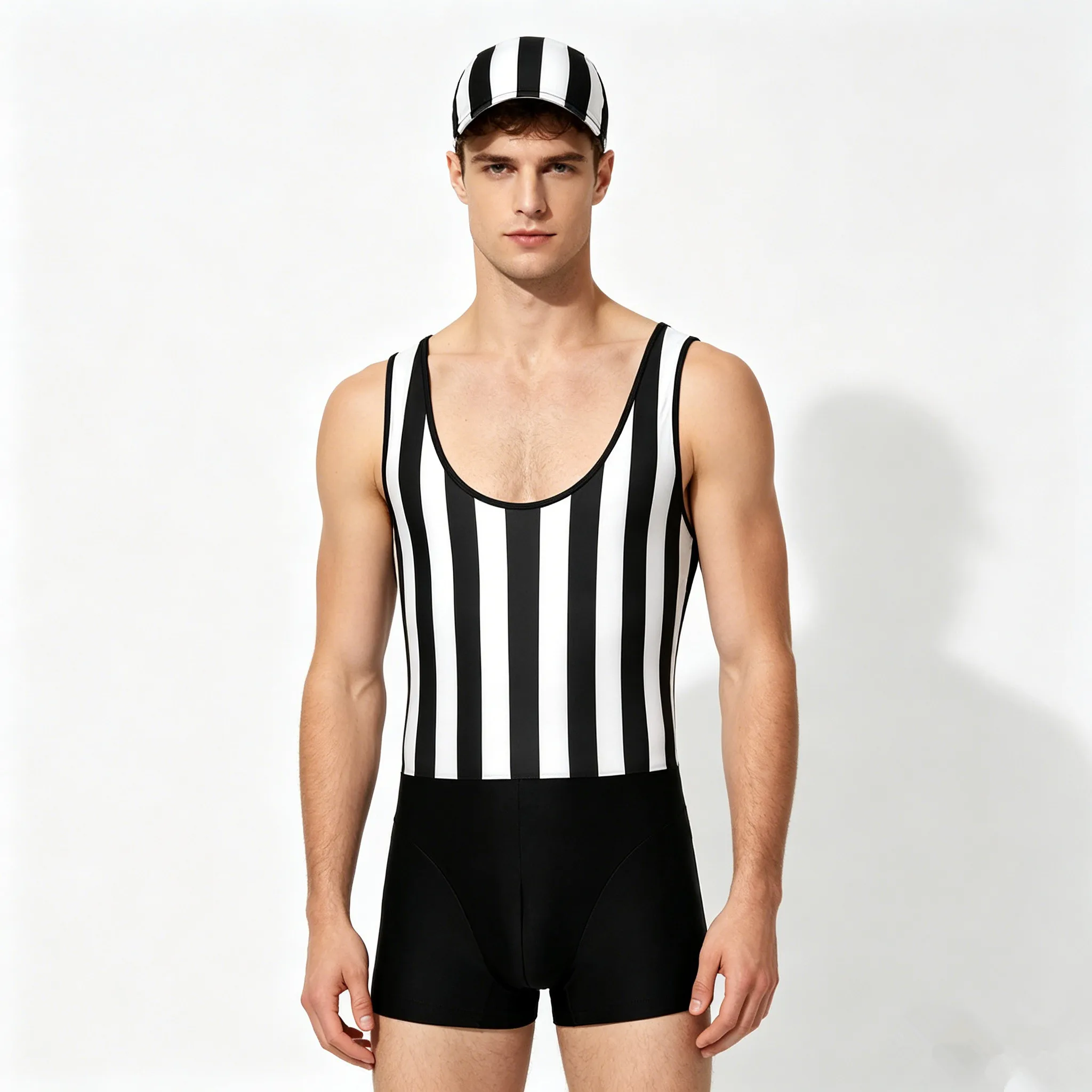 Men Quick-dry Swimsuit Sleeveless Striped Bodysuit Swimwear Swim Cap Set Rash Guard Wetsuit Bathing Suit for Beach Pool Party
Men Quick-dry Swimsuit Sleeveless Striped Bodysuit Swimwear Swim Cap Set Rash Guard Wetsuit Bathing Suit for Beach Pool Party