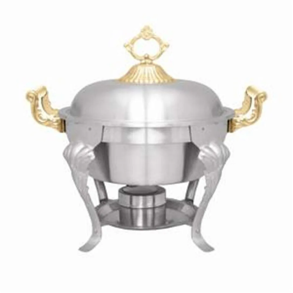 Tiger Chef 5 Qt. Half Size Round Stainless Steel Soup Tureen Chafer with Gold Accent Brass Handles Chafing Dishes Hot Food Warme
Tiger Chef 5 Qt. Half Size Round Stainless Steel Soup Tureen Chafer with Gold Accent Brass Handles Chafing Dishes Hot Food Warme