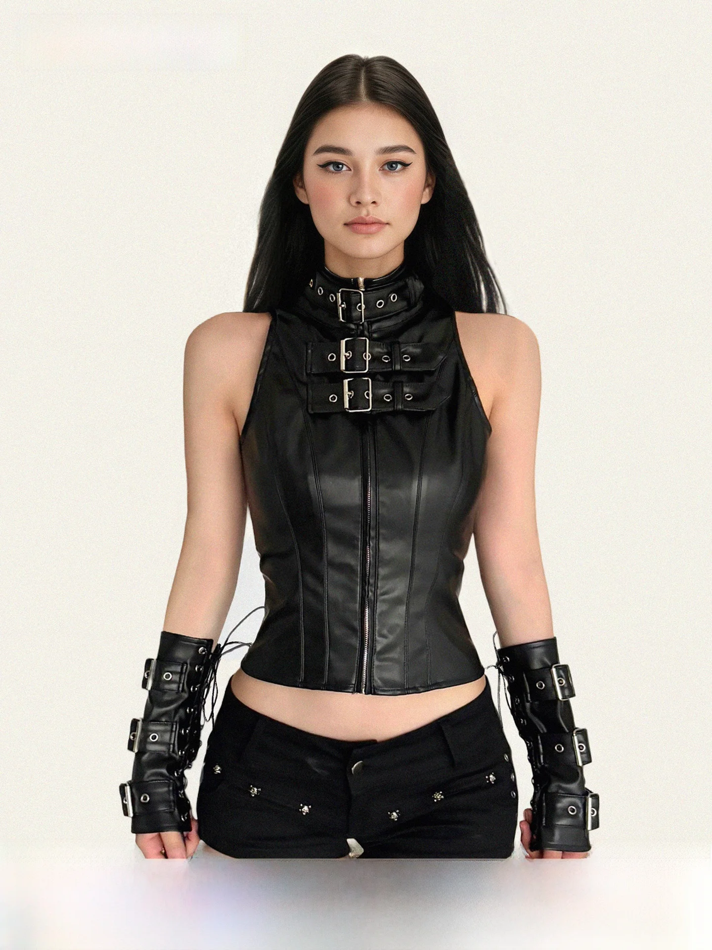 Уличный жилет с кожаной молнией и металлическим синим атласным жилетом в стиле панк, топ с завязкой на талии для женщин, длина обычного кроя
Уличный жилет с кожаной молнией и металлическим синим атласным жилетом в стиле панк, топ с завязкой на талии для женщин, длина обычного кроя