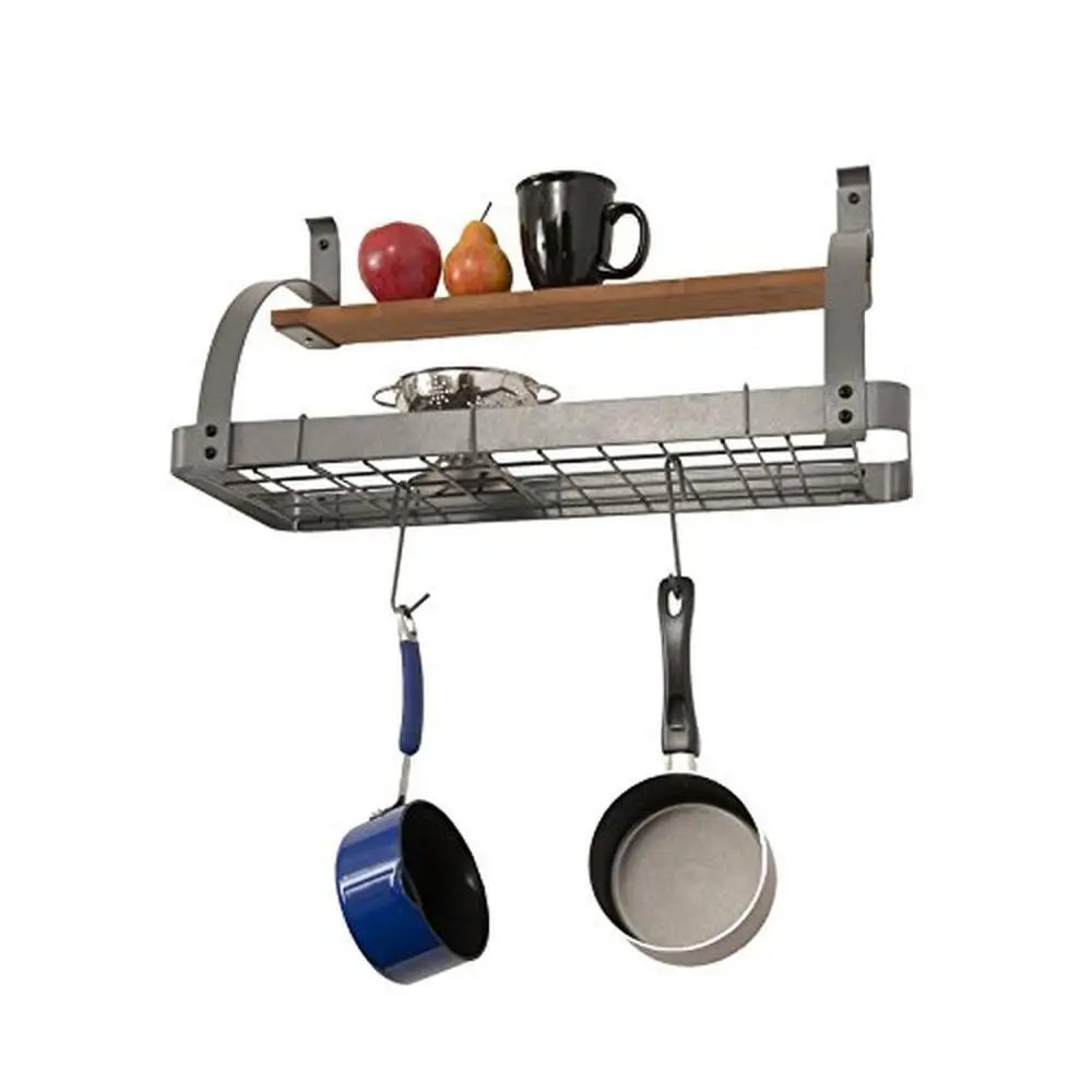 Steel Pot Rack with Wood Shelf and 8 Hanging Hooks Kitchen Organizer & Storage Solution Gray Hammertone Finish
Steel Pot Rack with Wood Shelf and 8 Hanging Hooks Kitchen Organizer & Storage Solution Gray Hammertone Finish