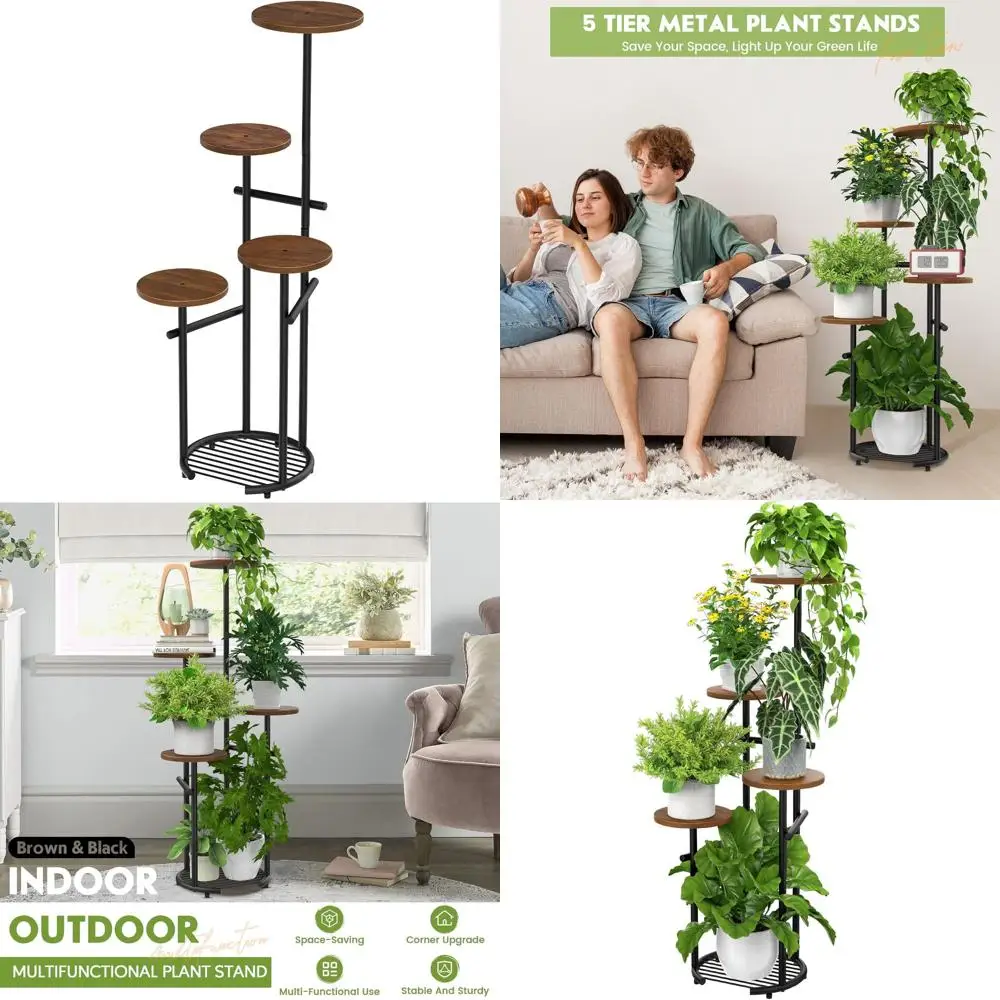 5-ярусная металлическая подставка для растений, для использования в помещении и на улице, высота 42 дюйма, черно-коричневая, подходит для гостиной, балкона, сада, патио и спальни
5-ярусная металлическая подставка для растений, для использования в помещении и на улице, высота 42 дюйма, черно-коричневая, подходит для гостиной, балкона, сада, патио и спальни