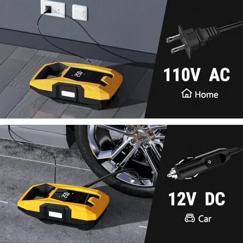 CARSUN Portable Tire Inflator - Dual AC/DC Power, Auto Shutoff, for Car, Motorcycle, Bike - 110V/12V Air Pump
CARSUN Portable Tire Inflator - Dual AC/DC Power, Auto Shutoff, for Car, Motorcycle, Bike - 110V/12V Air Pump