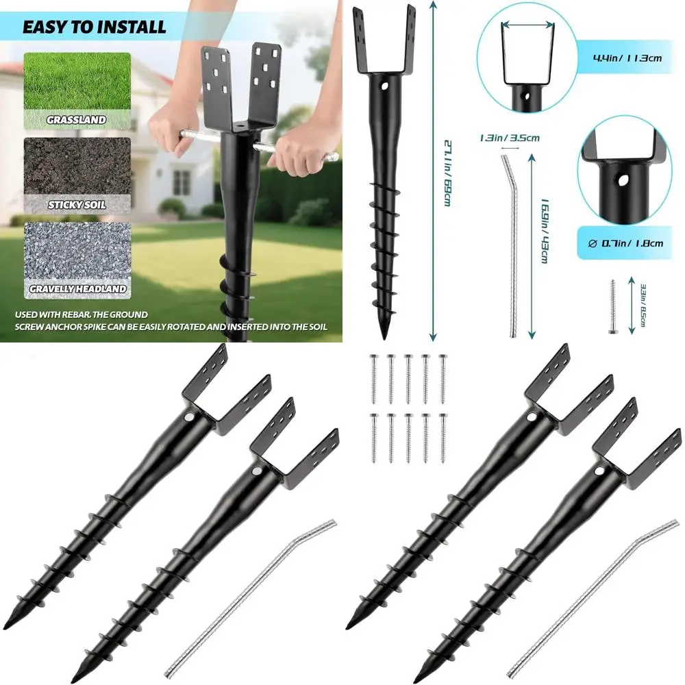 No Dig Ground Screw Anchor - Black U Shaped Post Stake for 4x4 Wood Posts, Includes Lag Bolts & 27" Rebar, for Mailbox Posts and
No Dig Ground Screw Anchor - Black U Shaped Post Stake for 4x4 Wood Posts, Includes Lag Bolts & 27" Rebar, for Mailbox Posts and
