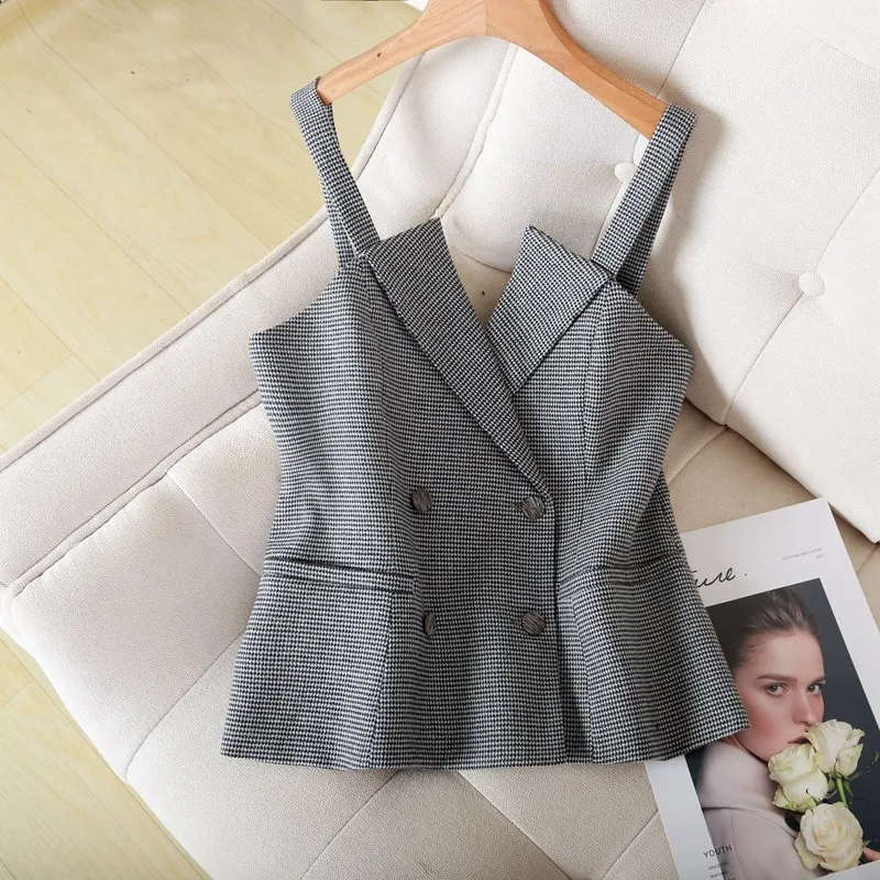 Fashion Spring And Autumn Short Waistcoat Women Suit Vest Houndstooth Strap Vintage Office Lady Elegant Female Clothes
Fashion Spring And Autumn Short Waistcoat Women Suit Vest Houndstooth Strap Vintage Office Lady Elegant Female Clothes