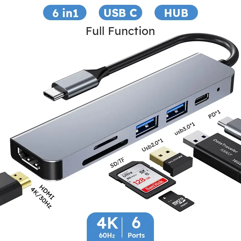 USB C Hub 6 in 1 TYPE C TO HDMI Type C to 4K HDMI Adapter with RJ45 SD/TF Card Reader Fast Charger For Notebook Laptop
USB C Hub 6 in 1 TYPE C TO HDMI Type C to 4K HDMI Adapter with RJ45 SD/TF Card Reader Fast Charger For Notebook Laptop