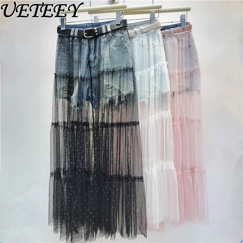 Spring Summer New Fashion Starry Sky Rhinestone Mesh High Waist Skirt Patchwork Denim Shorts Mid-Length Skirts for Women
Spring Summer New Fashion Starry Sky Rhinestone Mesh High Waist Skirt Patchwork Denim Shorts Mid-Length Skirts for Women