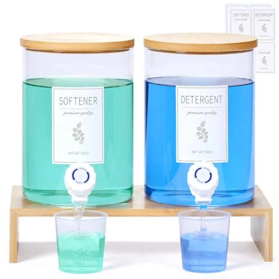 Glass Laundry Detergent Dispenser with Shelf and Bamboo Lid - 120 Oz Liquid Detergent, Laundry Soap and Fabric Softener Dispens
Glass Laundry Detergent Dispenser with Shelf and Bamboo Lid - 120 Oz Liquid Detergent, Laundry Soap and Fabric Softener Dispens