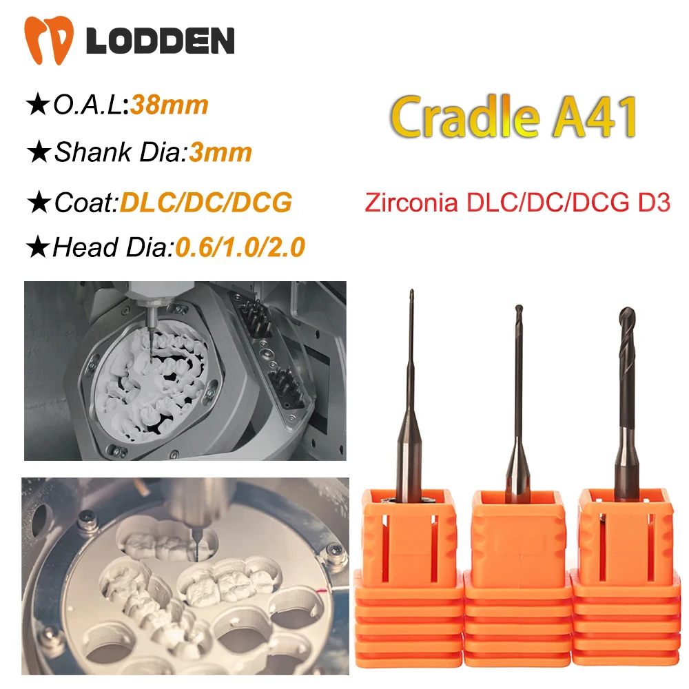 Cradle A41 Zirconia Milling Burs DLC/DC/DCG Diamond Coating Shank D3 38MM Length 0.6/1.0/2.0mm Cradle A41 Dental Milling Burs
Cradle A41 Zirconia Milling Burs DLC/DC/DCG Diamond Coating Shank D3 38MM Length 0.6/1.0/2.0mm Cradle A41 Dental Milling Burs