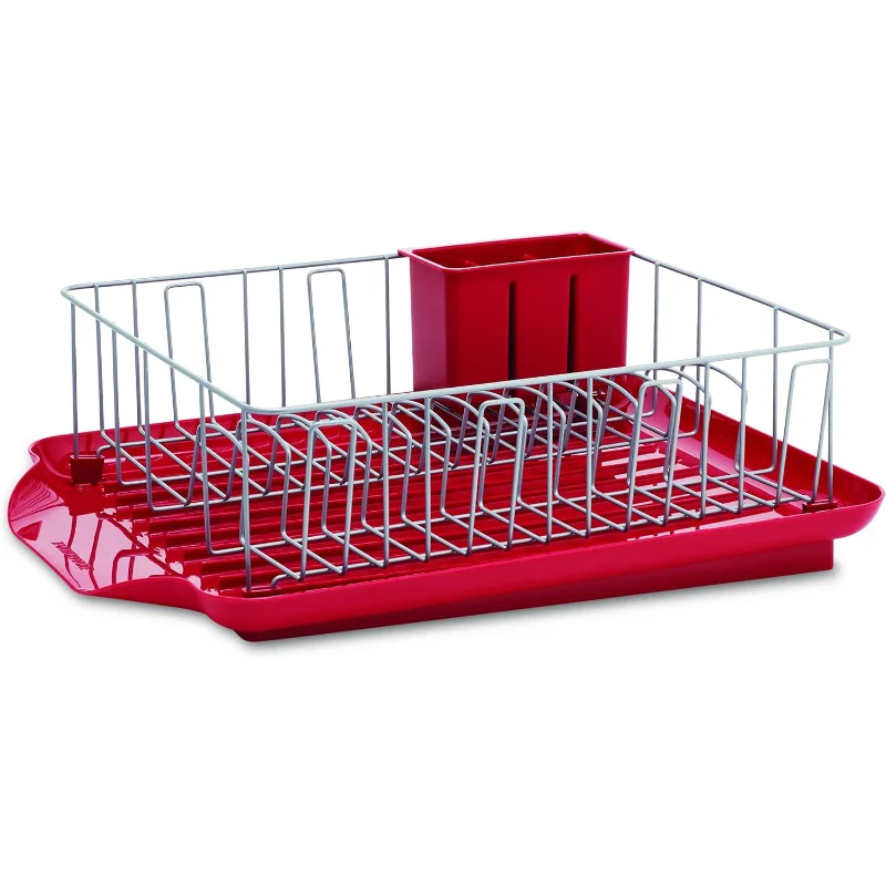 Classic Large Rust Resistant Full Dishrack with Removable 3 Compartment Flatware Caddy, Andlged Drain Board, 3-Piece, Red
Classic Large Rust Resistant Full Dishrack with Removable 3 Compartment Flatware Caddy, Andlged Drain Board, 3-Piece, Red