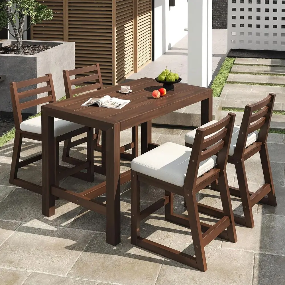 Outdoor Acacia Wood Patio Counter Height Dining Set with Cushioned Chairs and Weather-Resistant Slatted Table
Outdoor Acacia Wood Patio Counter Height Dining Set with Cushioned Chairs and Weather-Resistant Slatted Table