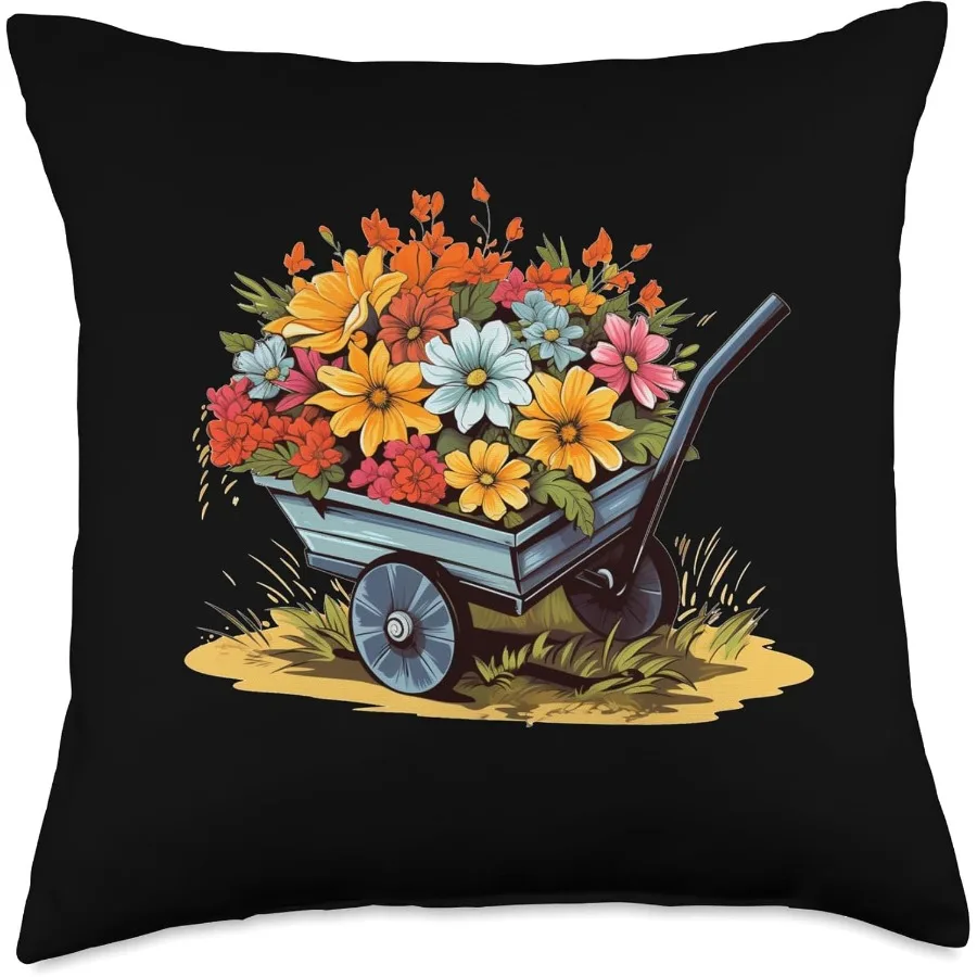 Garden Cart with Flowers for Spring Season and Wheelbarrow Throw Pillow 18x18 Multicolor
Garden Cart with Flowers for Spring Season and Wheelbarrow Throw Pillow 18x18 Multicolor