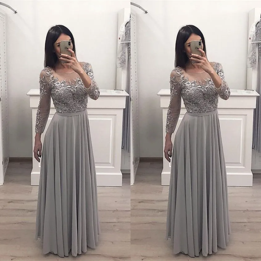 Silver Gray Lace Chiffon Mother of the Bride Dress for Wedding Party Long Sleeve Floor Length Evening Prom Gowns Customize
Silver Gray Lace Chiffon Mother of the Bride Dress for Wedding Party Long Sleeve Floor Length Evening Prom Gowns Customize