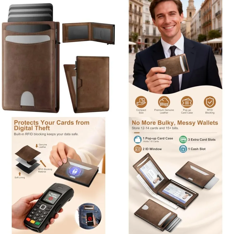 Wallet for Men: Pop Up Card Case, RFID Blocking, Slim, Minimalist, Genuine Leather, Front Pocket, Smart, Thin, Compact, Magneti
Wallet for Men: Pop Up Card Case, RFID Blocking, Slim, Minimalist, Genuine Leather, Front Pocket, Smart, Thin, Compact, Magneti