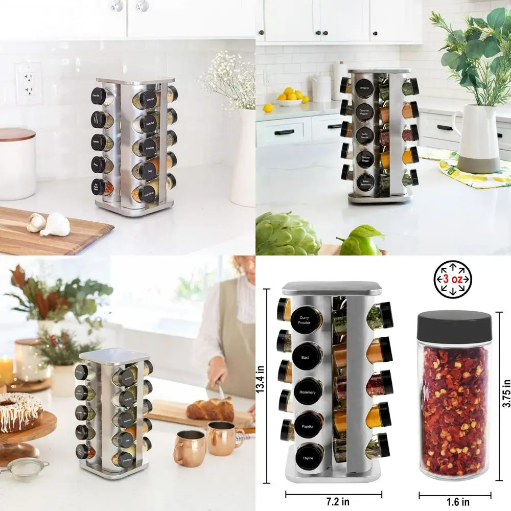 Stainless Steel Revolving Spice Tower - 20-Jar Kitchen Organizer with Included Spices
Stainless Steel Revolving Spice Tower - 20-Jar Kitchen Organizer with Included Spices