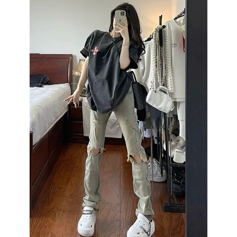 Прямые узкие джинсы с высокой талией, женские летние модные уличные брюки в стиле хип-хоп, желтый цвет грязи
Прямые узкие джинсы с высокой талией, женские летние модные уличные брюки в стиле хип-хоп, желтый цвет грязи