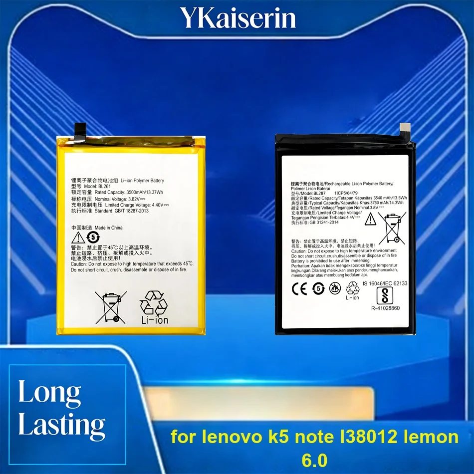 Mobile Phone Battery Premium Replacement BL261 BL287 3500-3760mAh For Lenovo K5 Note L38012 For Lemon 6.0
Mobile Phone Battery Premium Replacement BL261 BL287 3500-3760mAh For Lenovo K5 Note L38012 For Lemon 6.0