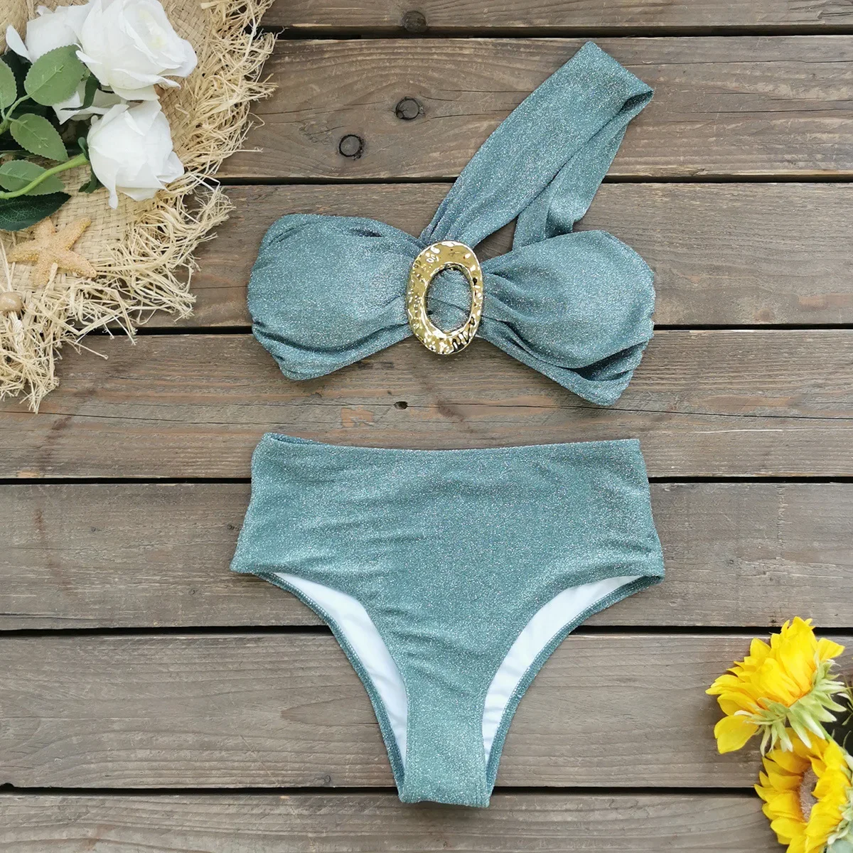 Sexy One Shoulder Bikinis Sets Women Vintage Green Metal Buckle Push Up Bra High Waist Swimsuit 2025 Beach Bathing Suit Swimwear
Sexy One Shoulder Bikinis Sets Women Vintage Green Metal Buckle Push Up Bra High Waist Swimsuit 2025 Beach Bathing Suit Swimwear