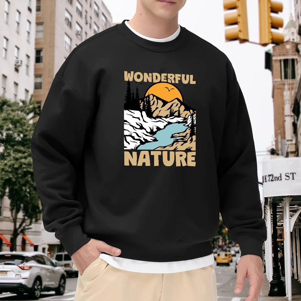 Men's Black Crew Neck Loose Sweatshirt with Natural Landscape Print, Casual Everyday Streetwear Trendy Top, Comfortable and Versatile with a Unique Street Style
Men's Black Crew Neck Loose Sweatshirt with Natural Landscape Print, Casual Everyday Streetwear Trendy Top, Comfortable and Versatile with a Unique Street Style