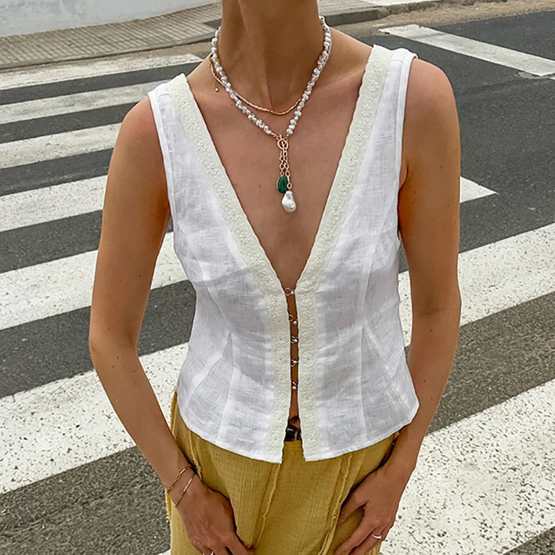 Tornova Pure Cotton Spliced Lace Cardigan Sleeveless Top French Female Vest Top V Neck Slim Casual Office Lady Top Summer New
Tornova Pure Cotton Spliced Lace Cardigan Sleeveless Top French Female Vest Top V Neck Slim Casual Office Lady Top Summer New