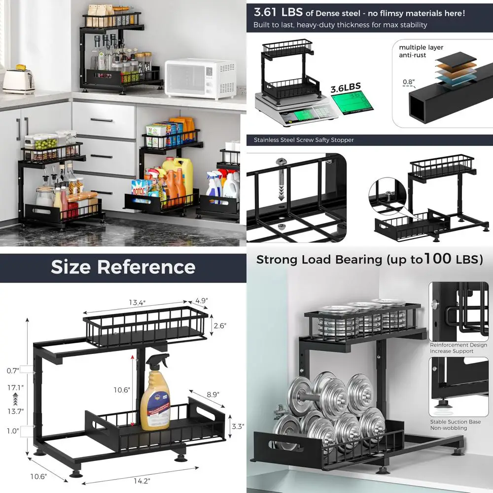 Dual-Tier Metal Pull-Out Under-Sink Organizer with Adjustable Shelves, Heavy-Duty Storage for Bathroom and Kitchen, Rust-Resista
Dual-Tier Metal Pull-Out Under-Sink Organizer with Adjustable Shelves, Heavy-Duty Storage for Bathroom and Kitchen, Rust-Resista