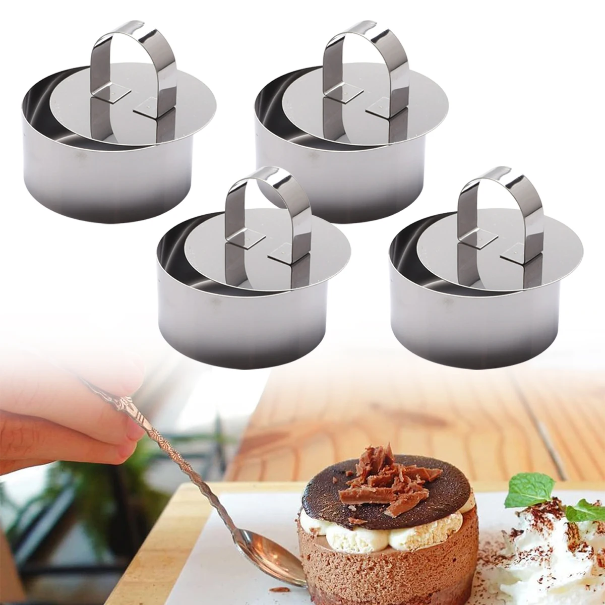 4Pcs Practical Stainless Steel Mousse Ring Cake Mold with Push Plate DIY Shape Cake Cupcake Mould Pastry Baking Tools
4Pcs Practical Stainless Steel Mousse Ring Cake Mold with Push Plate DIY Shape Cake Cupcake Mould Pastry Baking Tools