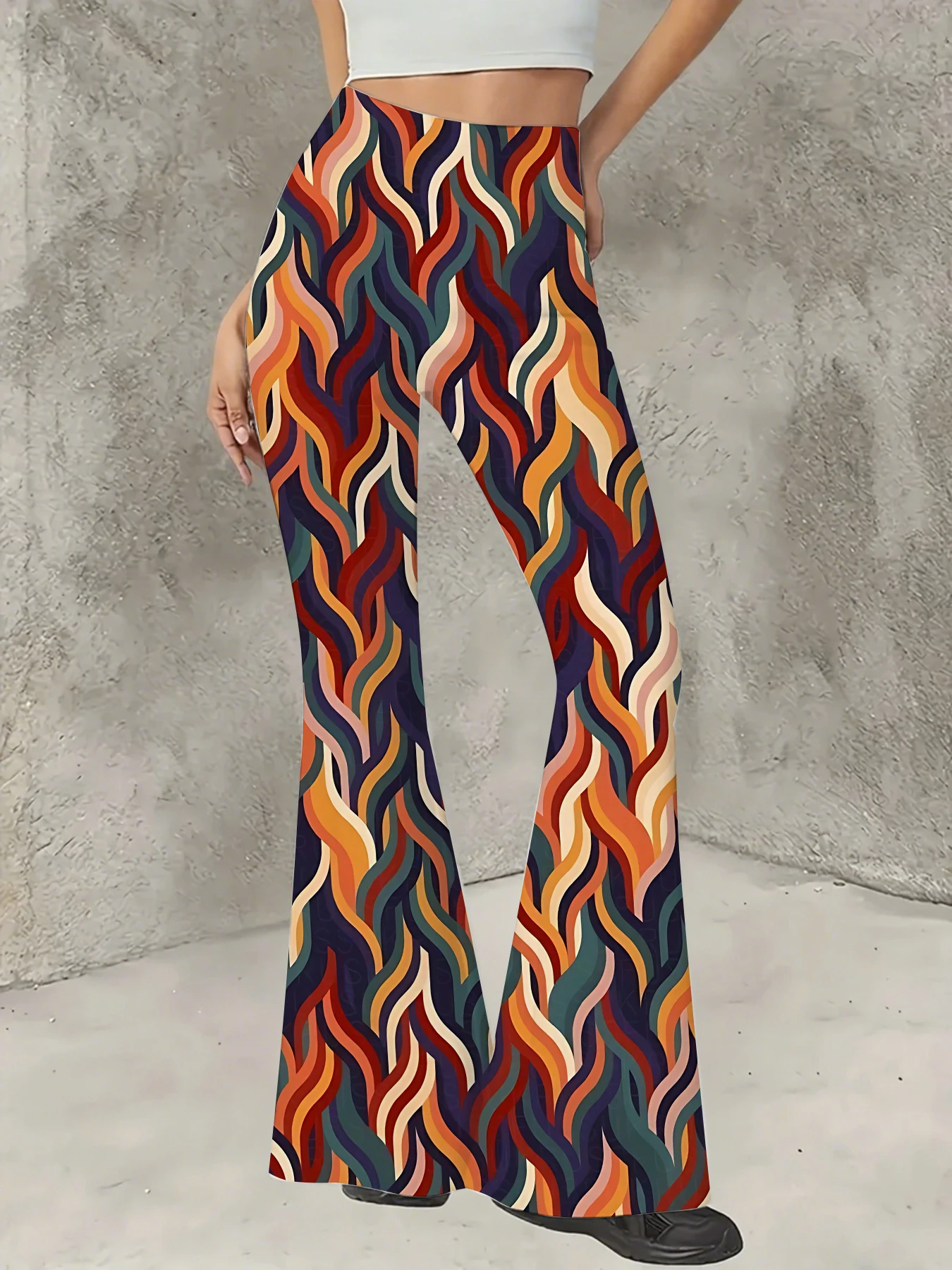 Retro Printed Flare Pants Women High Waist Polyester Knit Bell Bottom Trousers
Retro Printed Flare Pants Women High Waist Polyester Knit Bell Bottom Trousers