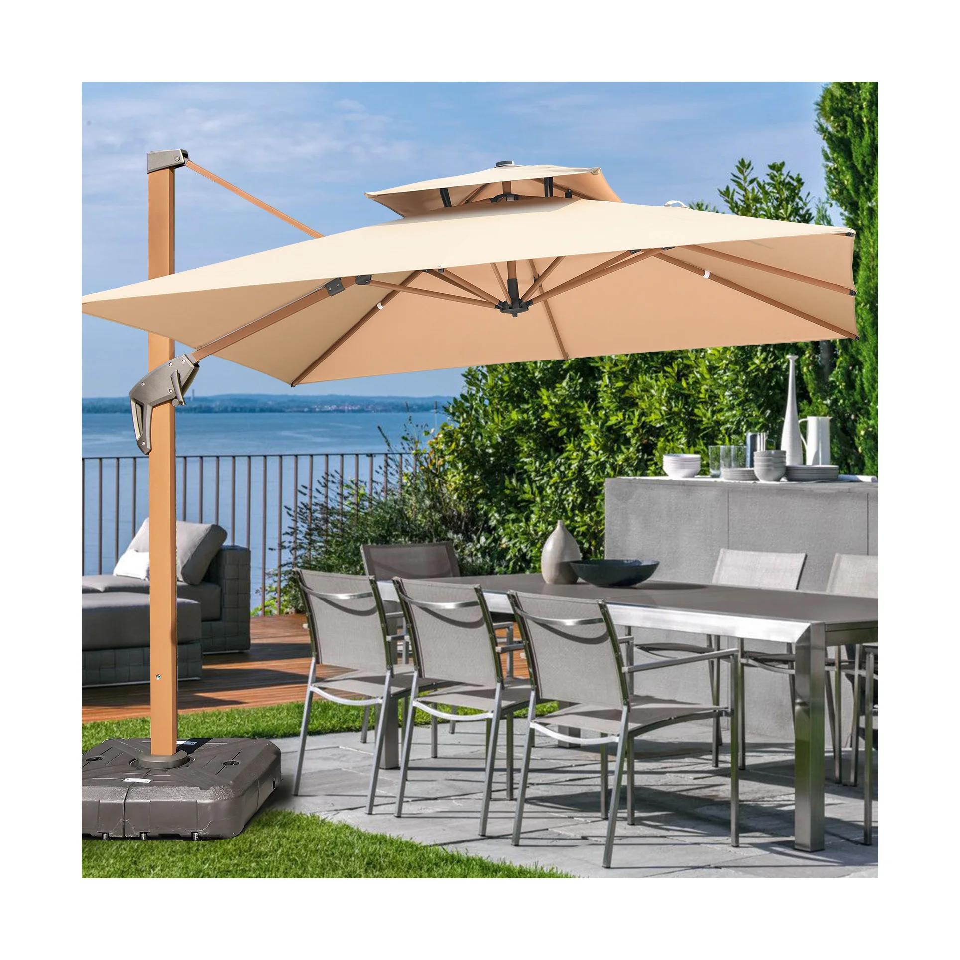 102mm Aluminum Pole Garden Patio Umbrella Solar LED Parasol Umbrella For Outdoor
102mm Aluminum Pole Garden Patio Umbrella Solar LED Parasol Umbrella For Outdoor