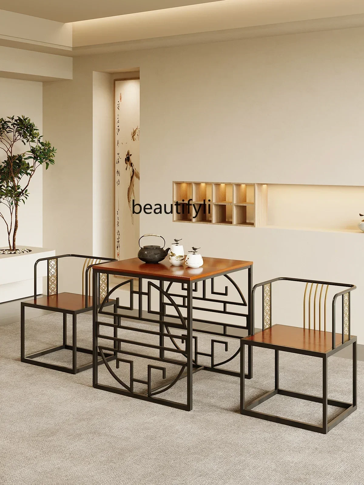 x1zNew Chinese-style official hat chair three-piece set hotel homestay Taishi chair wrought iron Zen coffee table
x1zNew Chinese-style official hat chair three-piece set hotel homestay Taishi chair wrought iron Zen coffee table