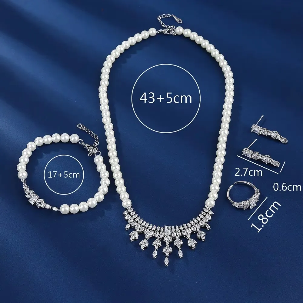 JEWEL New Fashion Pearl Tassels Necklace Earring Bracelet Ring 4PCS Jewelry For Women Anniversary Bridal Wedding Gift
JEWEL New Fashion Pearl Tassels Necklace Earring Bracelet Ring 4PCS Jewelry For Women Anniversary Bridal Wedding Gift