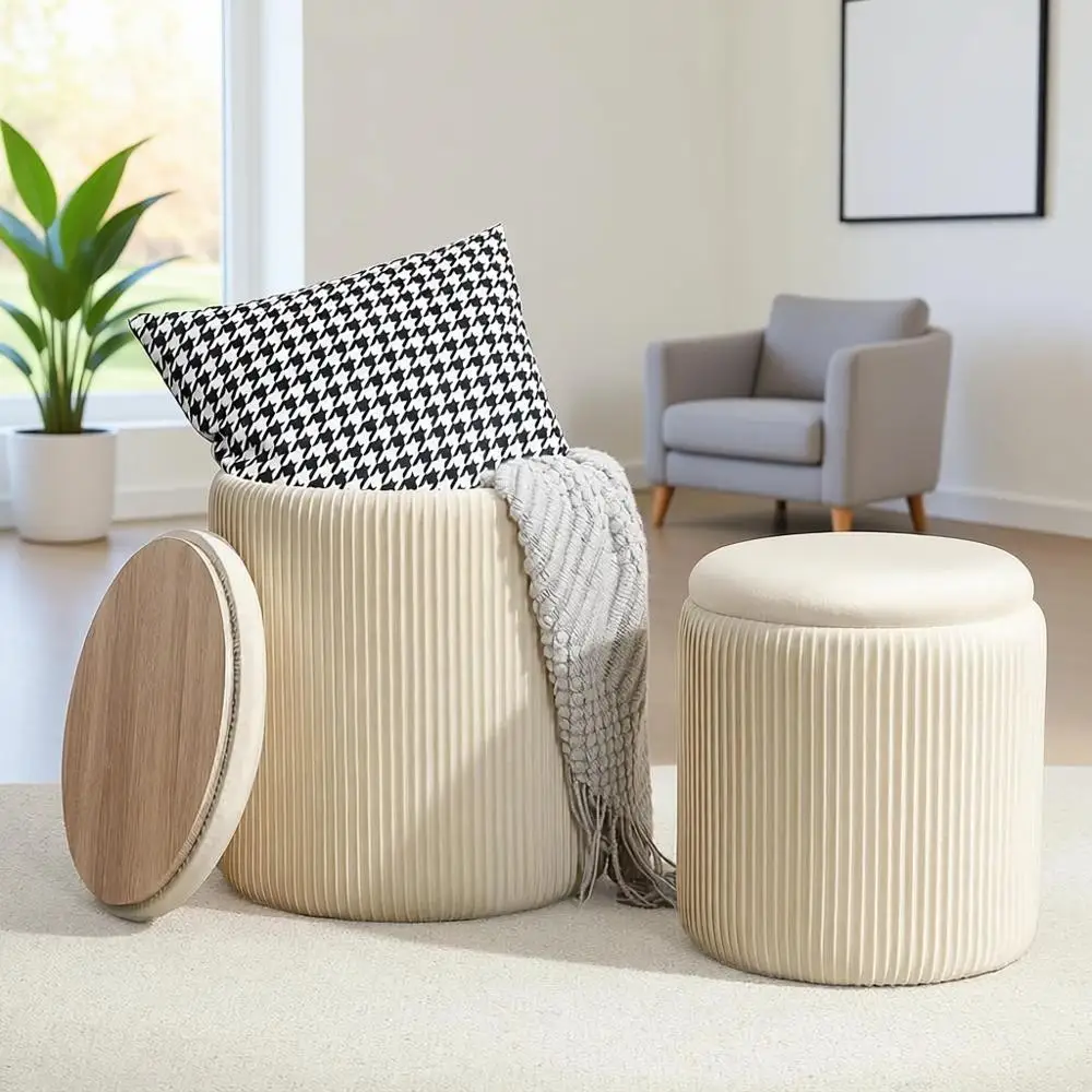 Round Storage Ottoman Set of 2, Vanity Stool with Storage for Bedroom, Ottoman Coffee Table, Small Velvet Ottoman Stool for Livi
Round Storage Ottoman Set of 2, Vanity Stool with Storage for Bedroom, Ottoman Coffee Table, Small Velvet Ottoman Stool for Livi