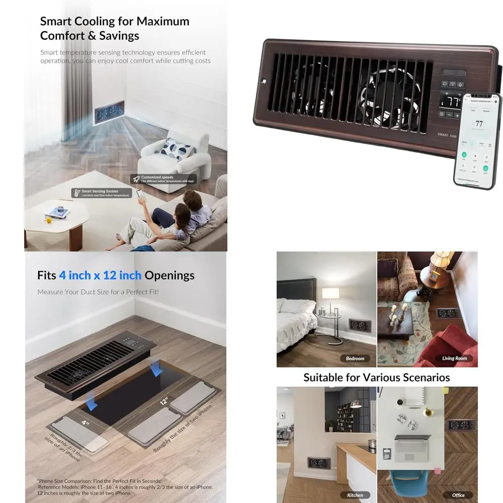 Ultra Silent 4x12 Inch Vent with Smart Dual Temperature Control and App-Enabled for Heating and Cooling Systems
Ultra Silent 4x12 Inch Vent with Smart Dual Temperature Control and App-Enabled for Heating and Cooling Systems