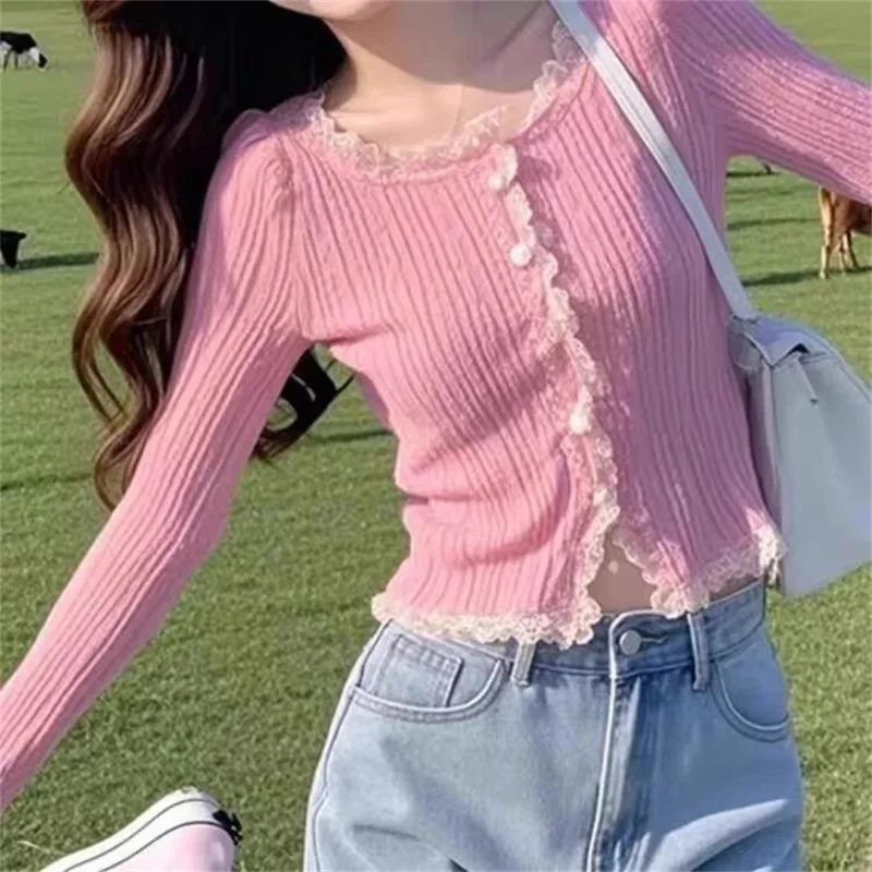 2026 Корейский модный кружевной весенний новый вязаный свитер, кардиган, короткий тонкий кружевной базовый топ с длинными рукавами, розовый кардиган, одежда, топы
2026 Корейский модный кружевной весенний новый вязаный свитер, кардиган, короткий тонкий кружевной базовый топ с длинными рукавами, розовый кардиган, одежда, топы