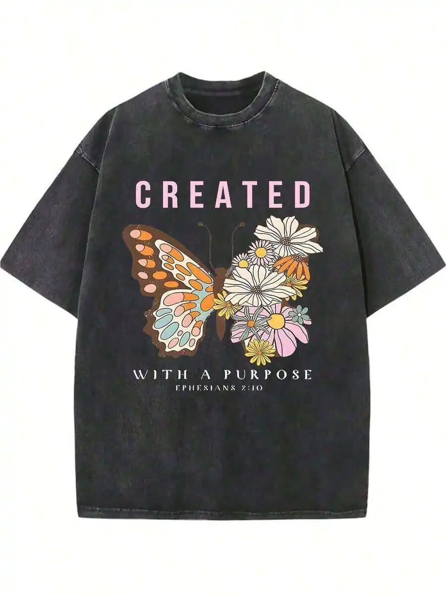 Womens Vintage Washed Cotton Tee With Floral Butterfly And Inspirational Letter Print Loose Fit Crew Neck Short Sleeve
Womens Vintage Washed Cotton Tee With Floral Butterfly And Inspirational Letter Print Loose Fit Crew Neck Short Sleeve