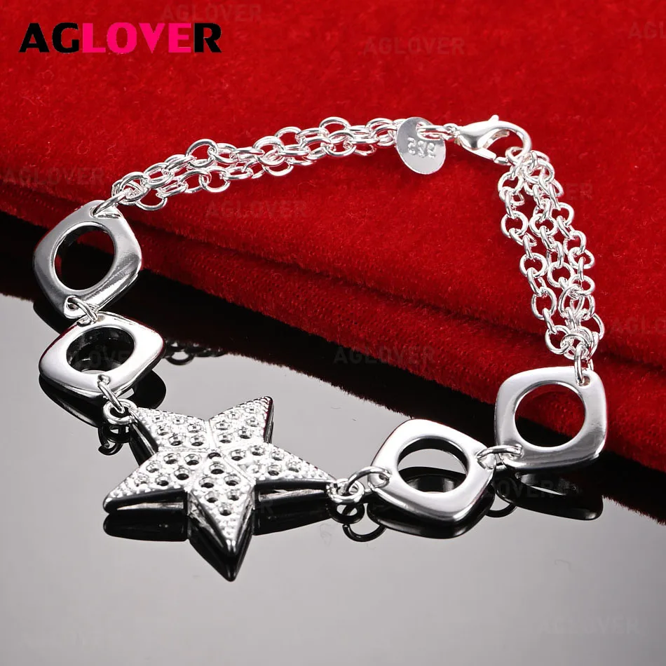 AGLOVER 925 Sterling Silver Square Hollow Ring Star Pendant Bracelet Charming Fashion Women'S Wedding Gift Party Jewelry
AGLOVER 925 Sterling Silver Square Hollow Ring Star Pendant Bracelet Charming Fashion Women'S Wedding Gift Party Jewelry
