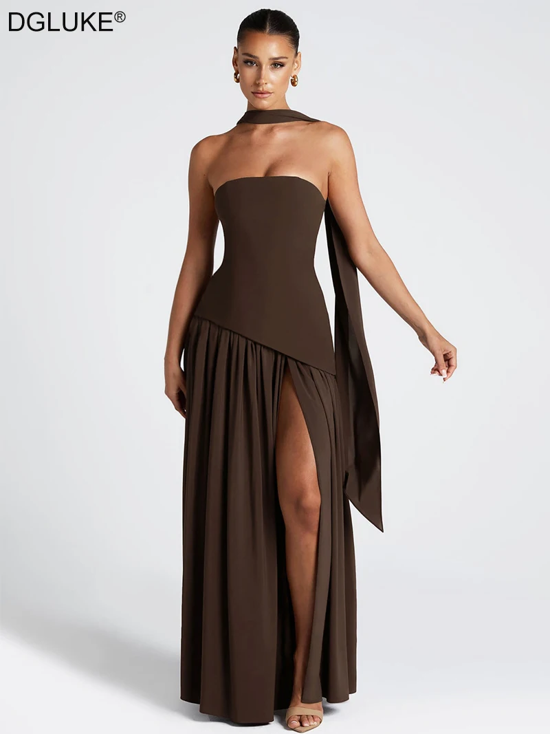 DGLUKE Strapless Bodice Fit And Flare Long Dress Women High Split Pleated Maxi Dress Elegant Evening Party Dress With Scarf
DGLUKE Strapless Bodice Fit And Flare Long Dress Women High Split Pleated Maxi Dress Elegant Evening Party Dress With Scarf