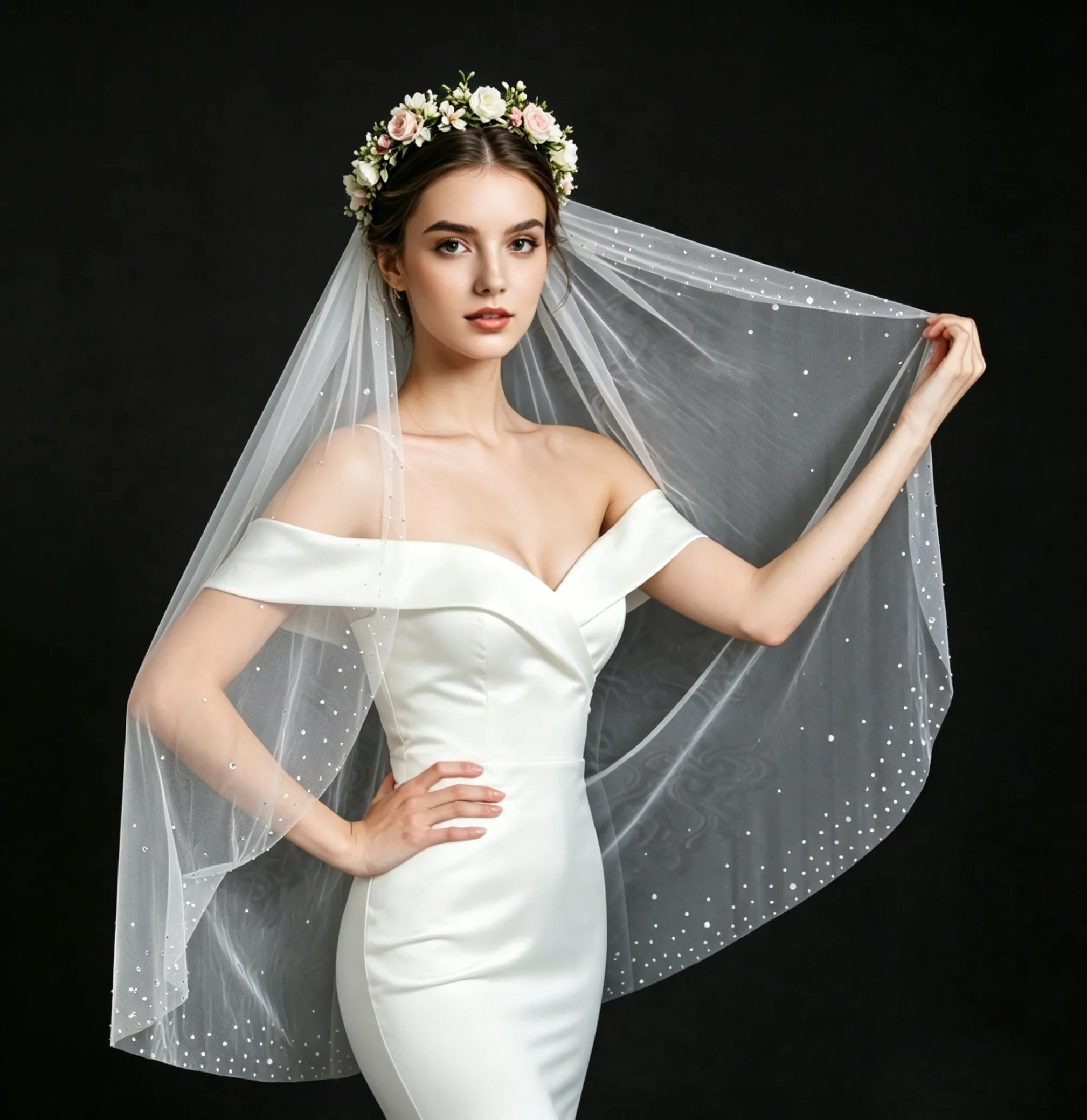 1Layer Sparkling Bridal Veil Handmade Glued Rhinestone Wedding Veil Whit Comb Elegant Fingertip Long Wedding Hair Accessory G53
1Layer Sparkling Bridal Veil Handmade Glued Rhinestone Wedding Veil Whit Comb Elegant Fingertip Long Wedding Hair Accessory G53