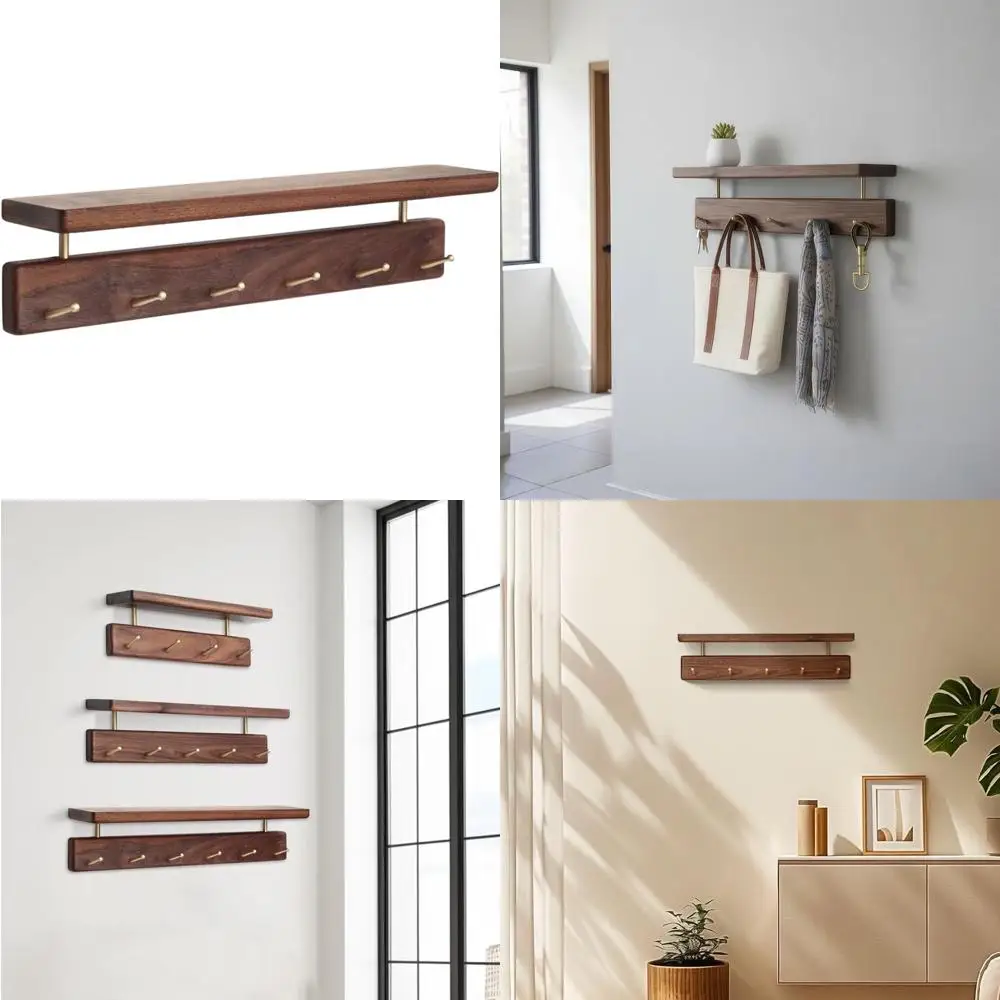 Wall-Mounted Solid Wood Coat Rack with Hooks, 46cm Walnut, Suitable for Bedroom, Wall, Bathroom, Kitchen, and Entryway
Wall-Mounted Solid Wood Coat Rack with Hooks, 46cm Walnut, Suitable for Bedroom, Wall, Bathroom, Kitchen, and Entryway
